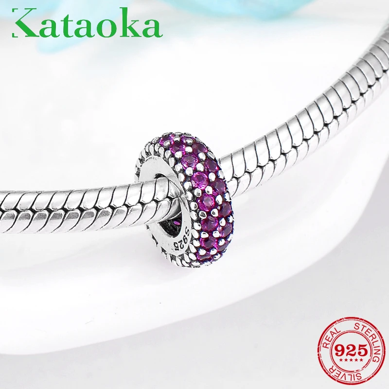 Круглые бусины из стерлингового серебра 925 пробы с розовым красным сверкающим