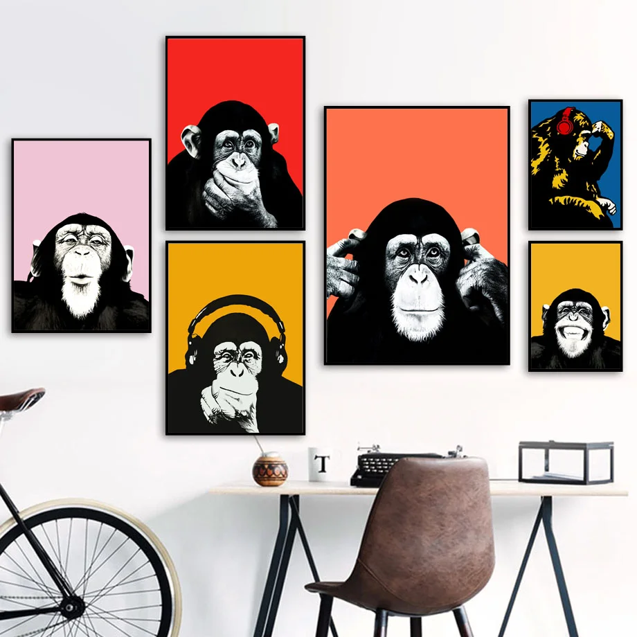 

Wall Art Popular Headphones Orangutan Photo Nordic Posters And Prints Wall Pictures For Living Room Salon Decor Canvas Painting
