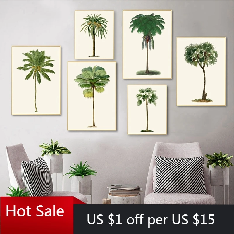 Тропическая Пальма винтажные иллюстрации плакаты и принты пальмы ботаническая