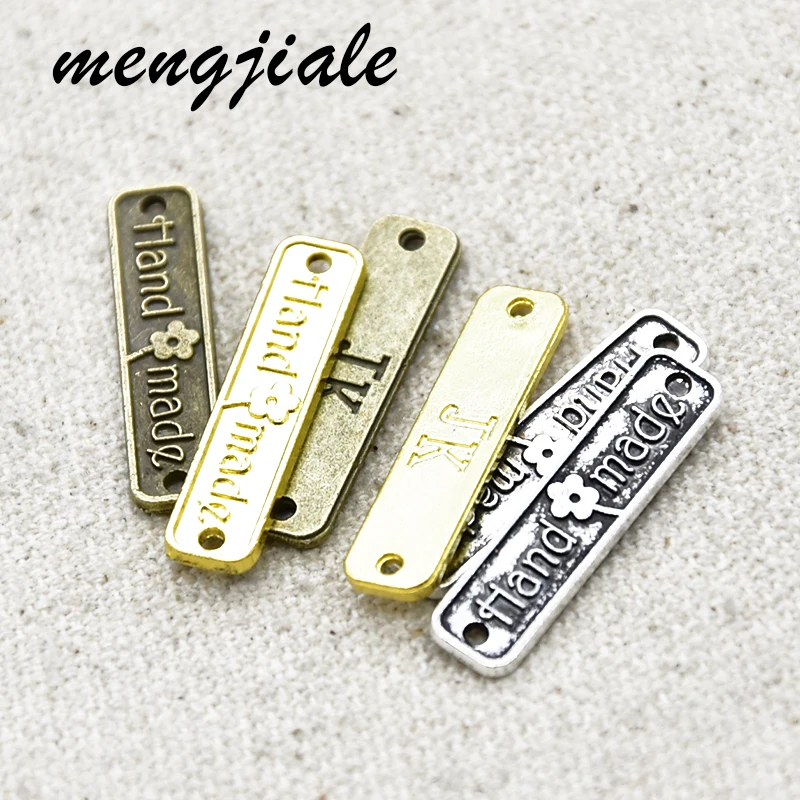 

25pcs Three Color Nameplate Charms Connector Alloy Metal Handmade Pendants For DIY Supplies Jewelry Accessories Making 25*6mm