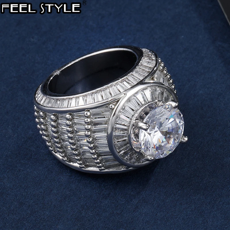 

HIP Hop Classic CZ Big T Stone Square Ring Gold Plated Iced Out Zircon Charm Ring For Men Women Jewelry Size 8-10