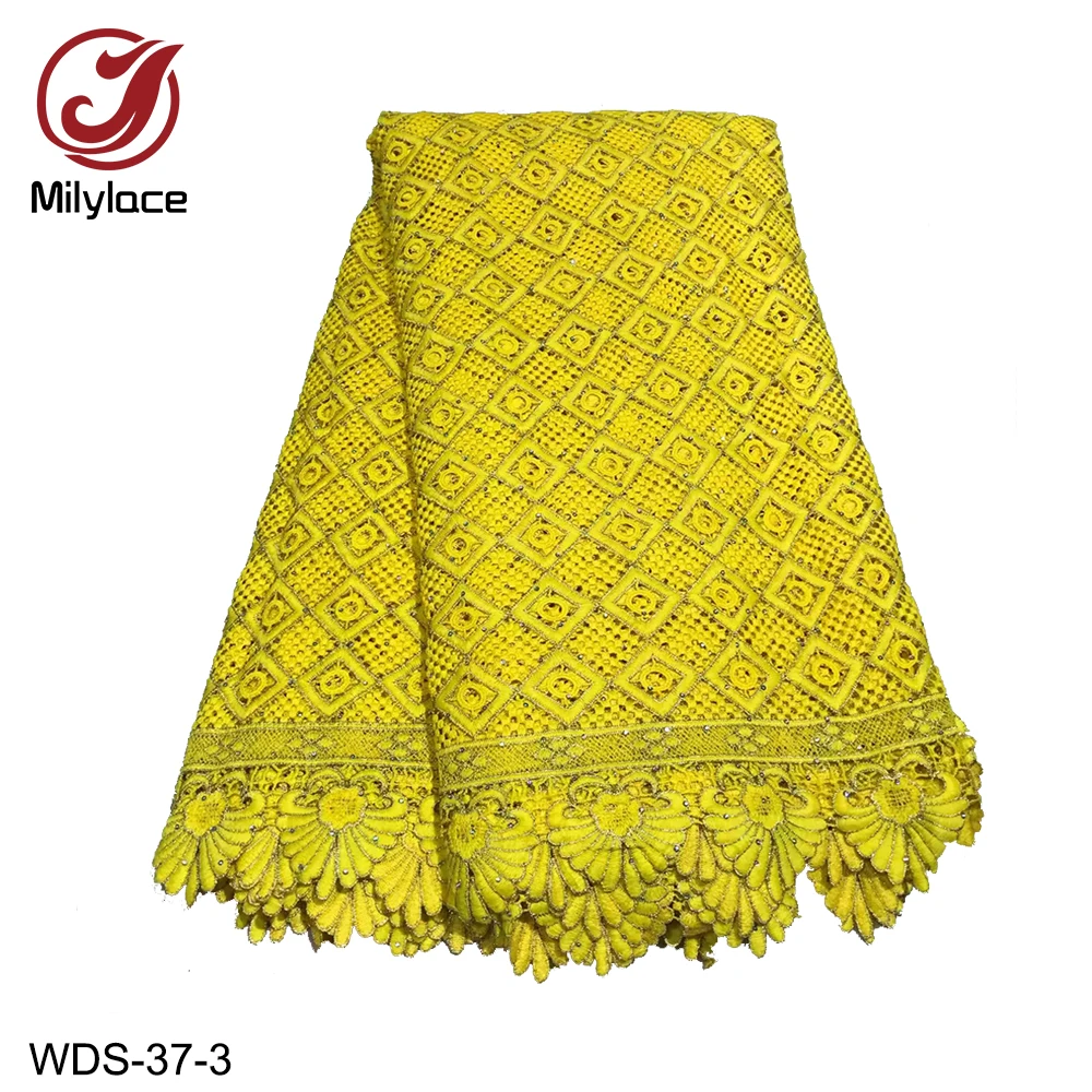 

Milylace latest African guipure lace fabric 5 yards 2019 mixed-color embroidery lace fabric with stones for lady dresses WDS-37