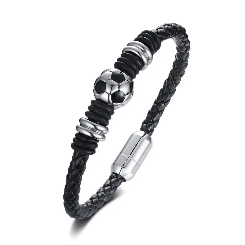 Hot sale 20.5CM long titanium steel football accessories leather men's bracelet&bangles