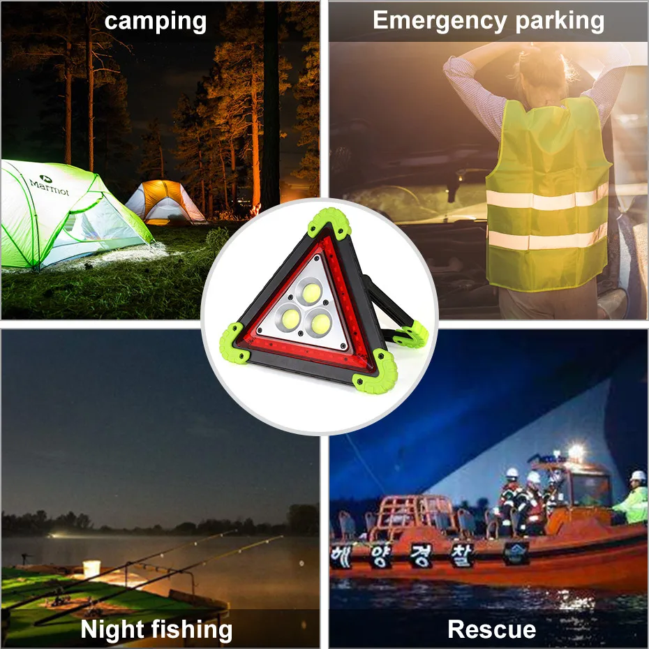COB LED Emergency Stop Parking Warning Light Triangle Portable Standable Spotlight 1000 Lumens 4 mode choice USB Rechargeable