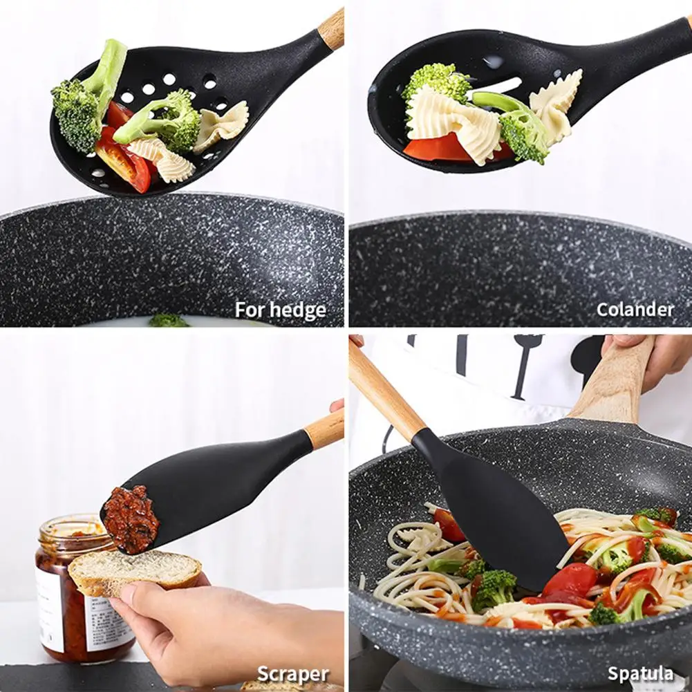 Два кольца в одном 12 шт./набор силиконовые Кухня набор посуды с деревянной ручкой