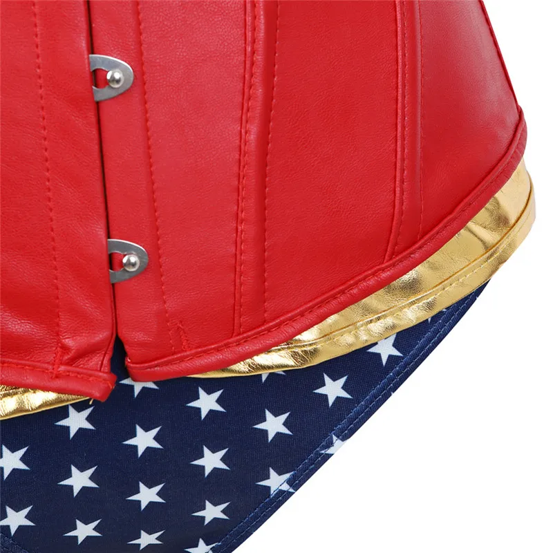 Red Faux Leather Corsets Bustiers Waist Slimming Overbust Corset Lace Up Steampunk Corselet Plus Size Korset Halloween Costume