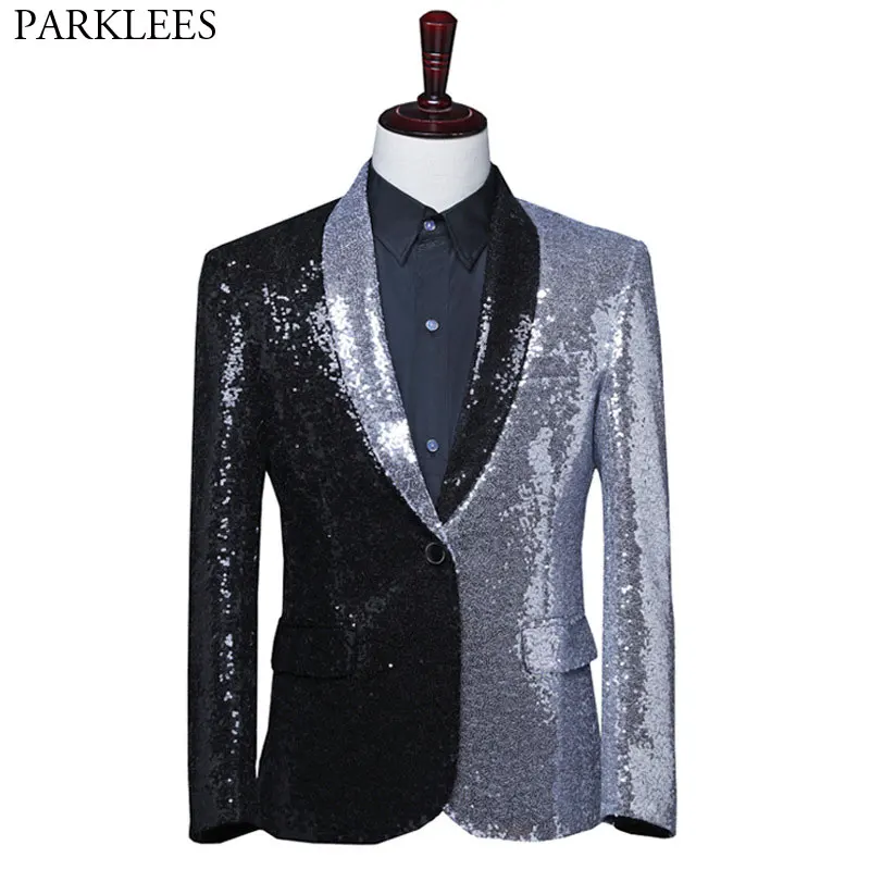 

Shiny Sequin Blazer Men Shawl Collar Glitter Dress Tuxedo Blazer Suit Jacket Men Nightclub Stage Show Dance Blazer Masculino 3XL