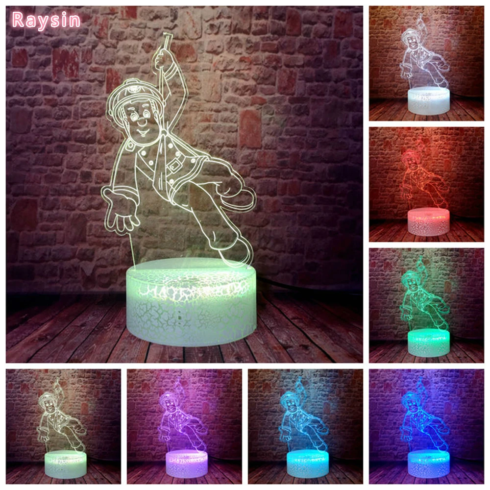 Мультяшный Пожарный Сэм Аниме фигурки 3D иллюзия светодиодный ночник 7 цветов