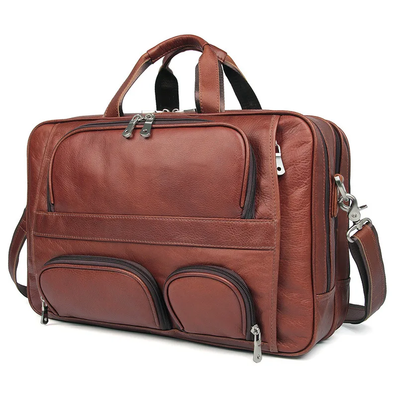 Luxury leather business men's bag large leather briefcase 17 inch natural leather laptop bag new