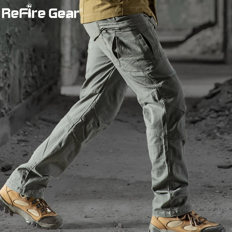 

ReFire Gear Military Tactical Cargo Pants Men SWAT Combat Rip-Stop Many Pocket Army Trouser Stretch Cotton Casual Work Pant