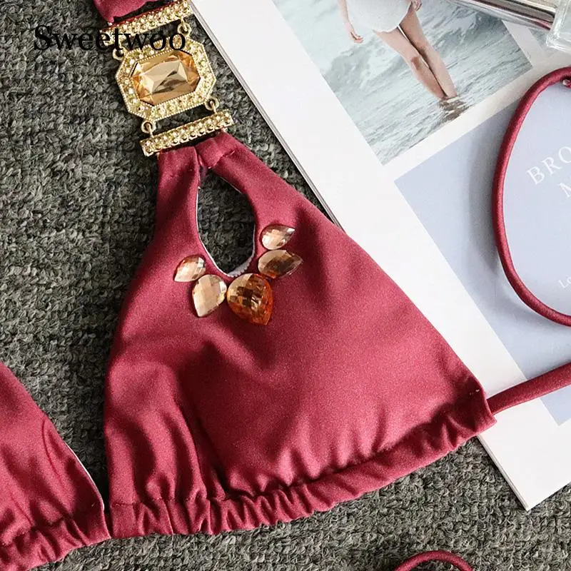 Соблазнительное бикини со стразами 2020 женский купальник-бандо с лямкой на шее