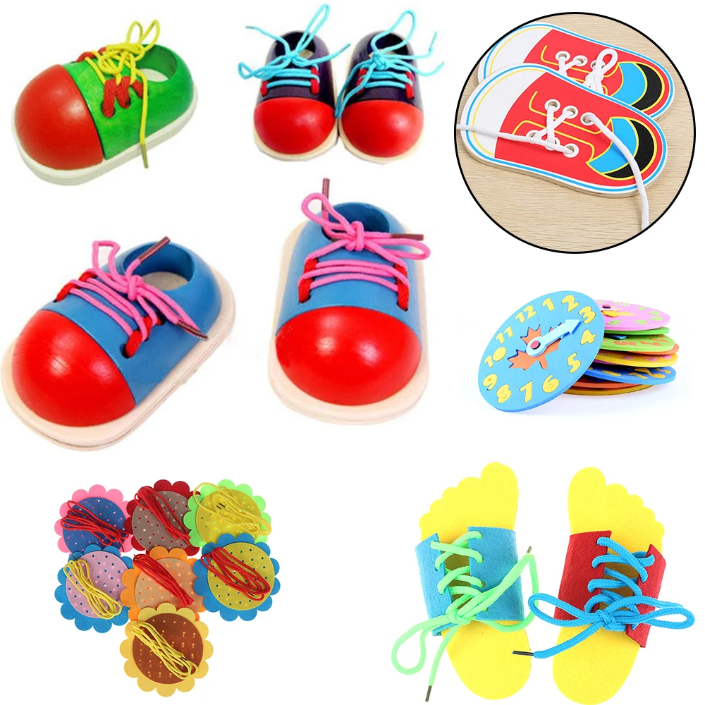 

1Piece Children Kids Toys DIY Eva Clock Learning Education Toddler Lacing Shoes Montessori Kids Wooden Toys