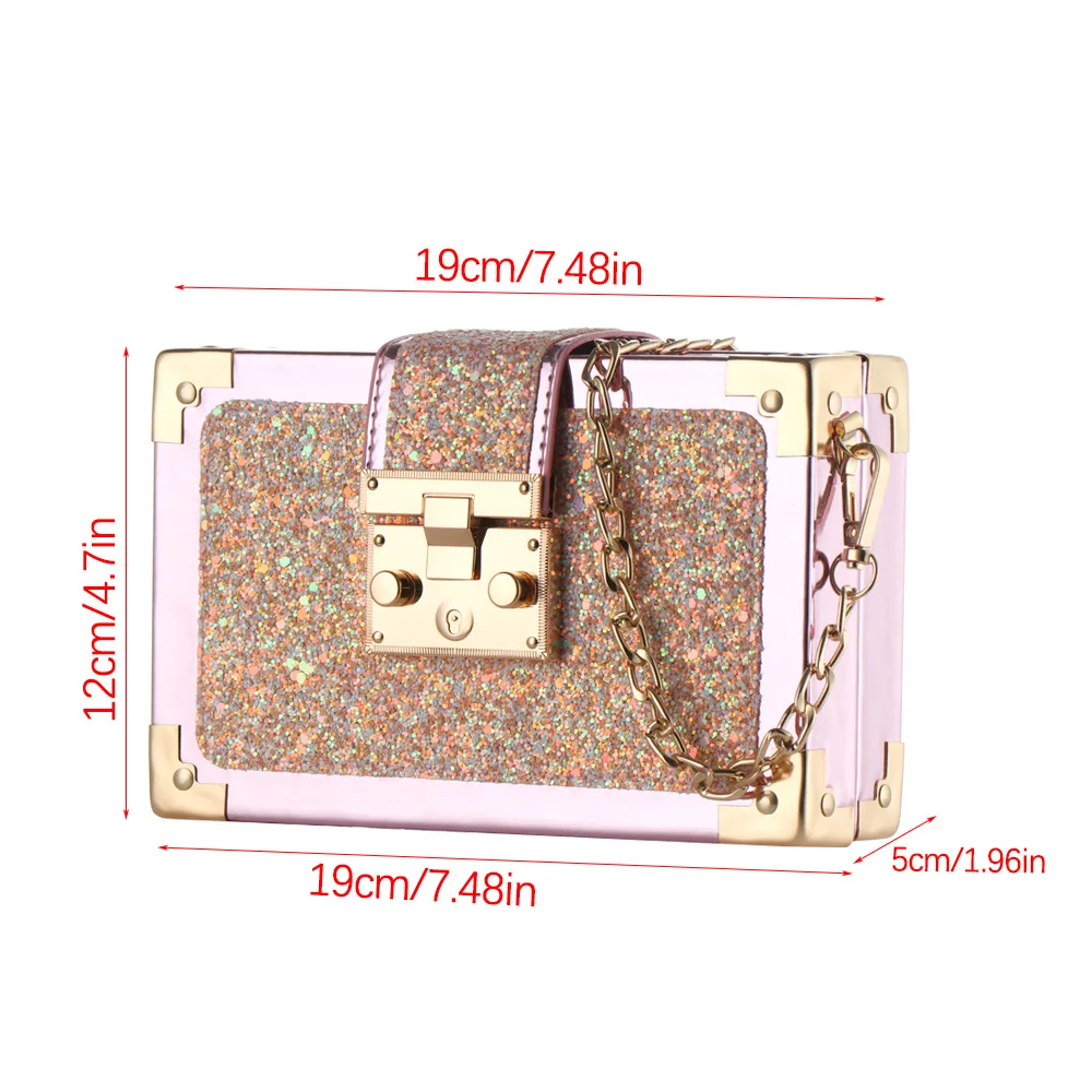 

Sequins Clutch Purse Evening Handbags Shoulder Wedding Dinner Bag Stack Clutch Bags Wedding Long Chain Luxury Bag