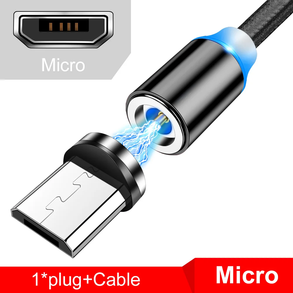Магнитный usb-кабель Tisluo/Micro USB/type-C для iPhone X Xs Max светодиодный 1 м магнитное зарядное устройство для samsung s10 Xiaomi Pocophone USB C - Цвет: Micro usb black