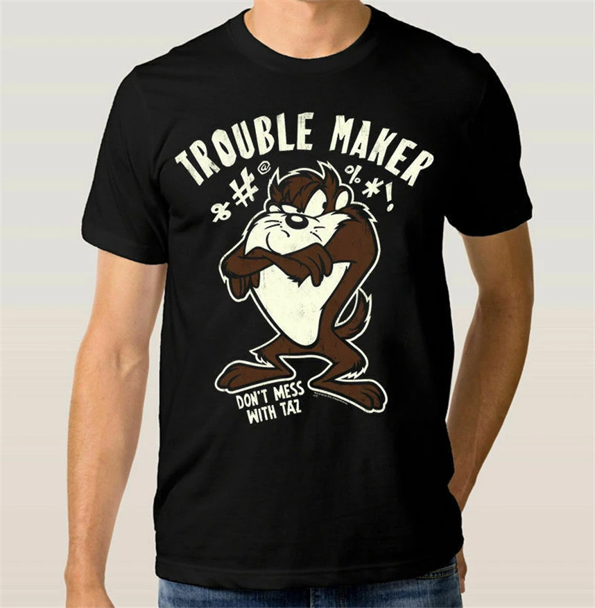 Taz 'Trouble Maker' Art T Shirt Тасманский дьявол Looney Tunes футболка большого размера|Мужские