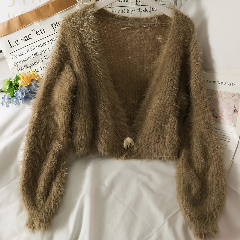 Женский кардиган Harajpoo французский нишевый плюшевый короткий свитер на одной