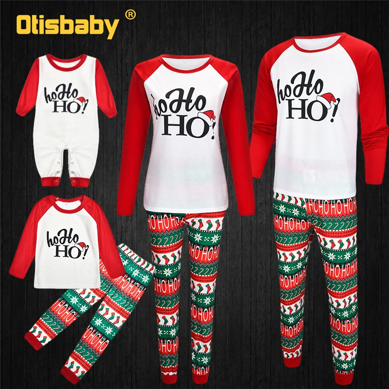 

Christmas Family Pajamas Letter T Shirts Vintage Striped Pants Sets Mother Children Baby Boy Girl Sleepwear Matching Outfits