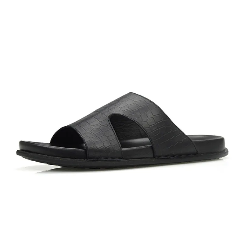 Новинка модные мужские тапочки из натуральной кожи нескользящие домашние