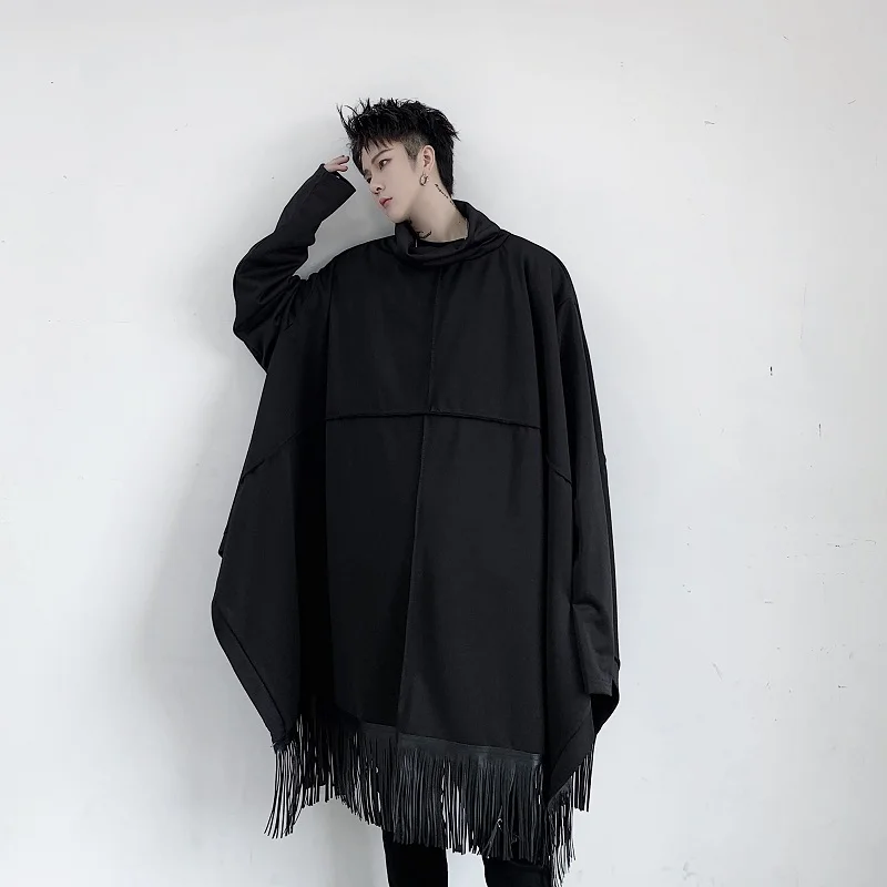 Свитер накидка с высоким воротником для мужчин и женщин свитер бахромой уличная