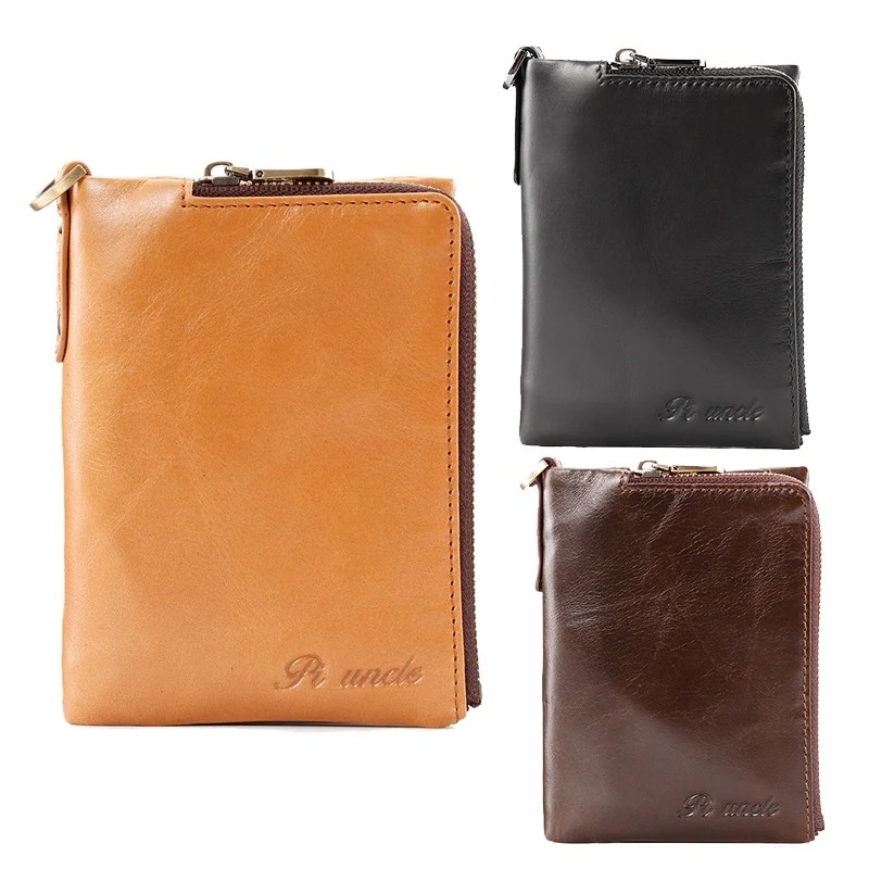 

PI UNCLE Brand Men Leather Wallet Ultra-Thin Driver's License Wallet RFID Anti-Theft Brush Zipper ID First Layer Leather
