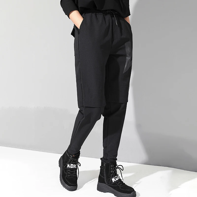 GALCAUR шаровары с лоскутками для женщин шнуровка высокой талией карман полная