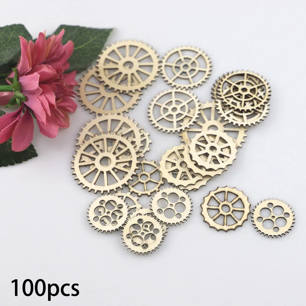 Деревянные шестеренки 100 шт смешанные деревянные кулоны DIY Украшение бар