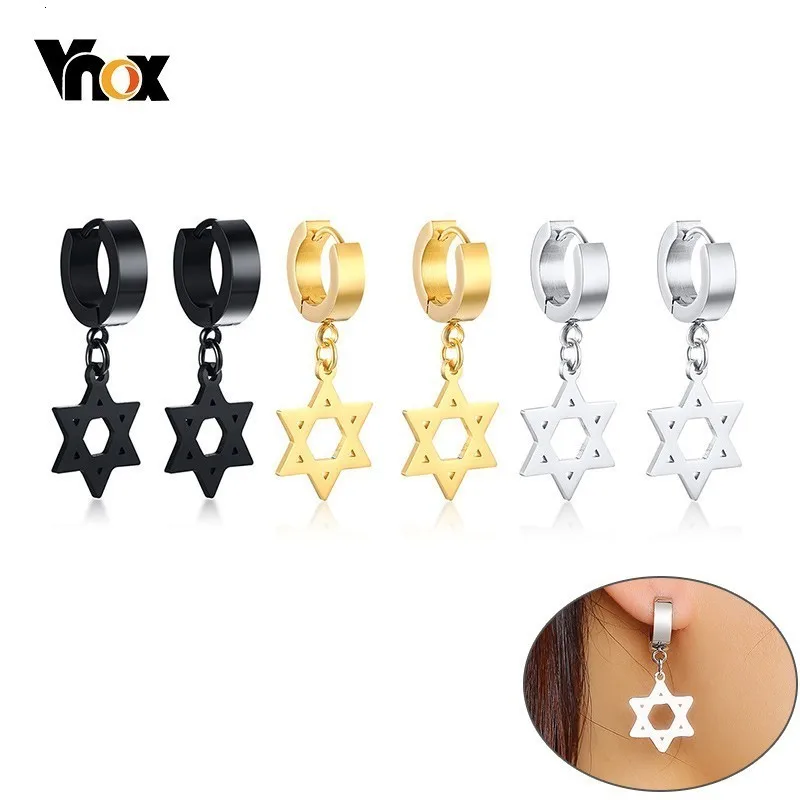Vnox мужские крутые серьги звезда Давида для женщин 3 цвета из нержавеющей стали