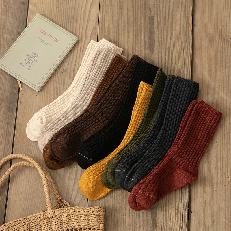 

2020 Women's Sock Kawaii Harajuku Retro Vintage Streetwear Autumn Winter Solid Long Socks for Students Fashion Cute Socks