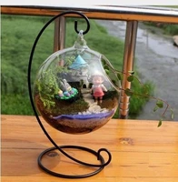 10cm globe rack holder round aquarium fish flower plant vase hanging clear glass ball air plant terrarium with metal stand