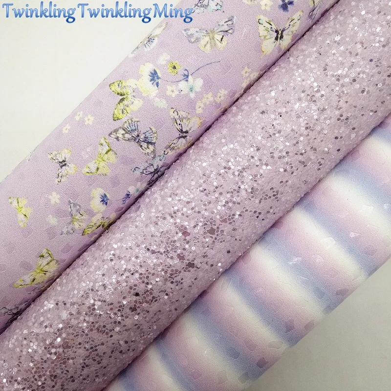 Фиолетовая блестящая ткань в полоску синтетическая кожа с цветочным принтом