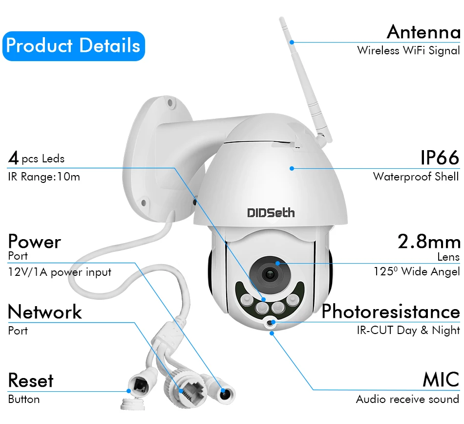 DIDSeth wifi камера наружная PT IP камера 1080p Wi-Fi купольная CCTV Камера Безопасности s IP камера wifi Внешняя 2MP IR домашняя съемка