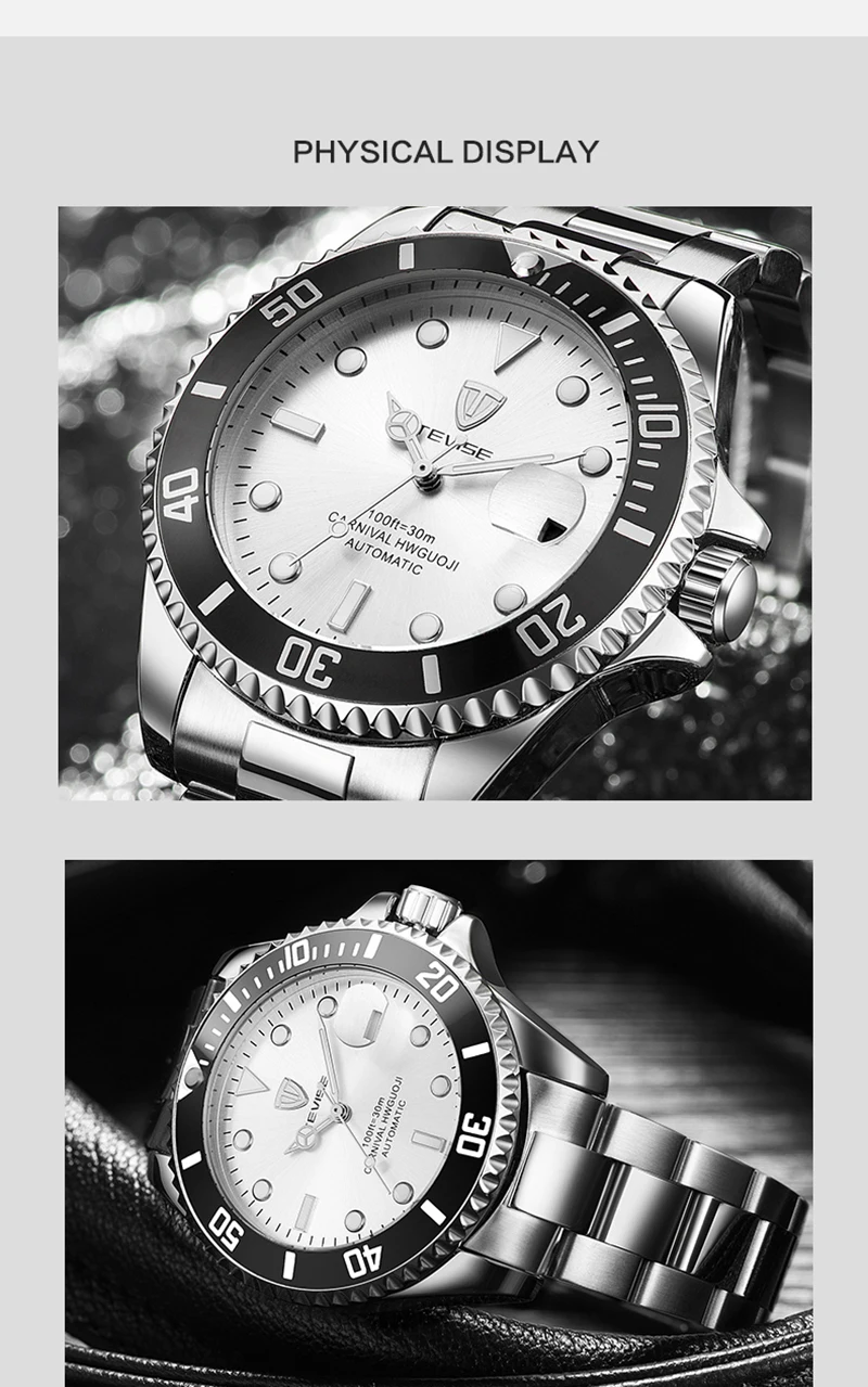 Tevise Top Brand Luxury Men Mechanical Watches Automatic waterproof Stainless Steel Men Wristwatches Relogio Masculino