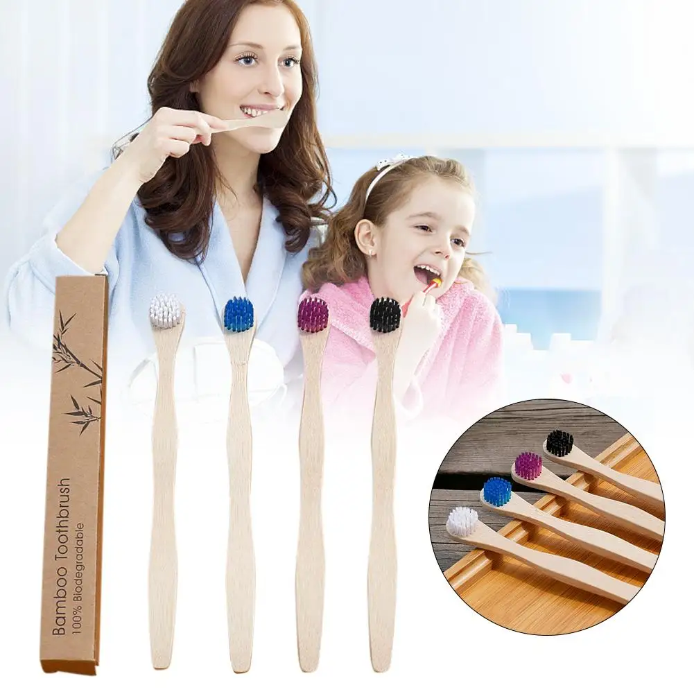 4 шт бамбуковая зубная щетка с покрытием для чистки языка круглым концом