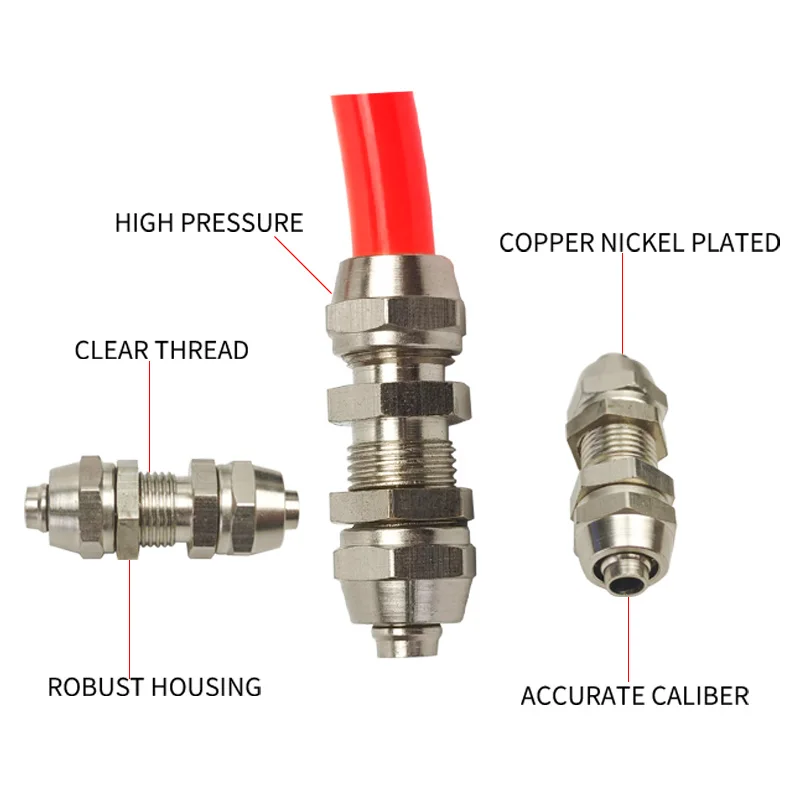 100 шт Пневматический Фиттинг KL-PM4/6/8/10/12/14/16 быстроразъемный прямой тройной медный никелированный высоковольтный замок соединитель