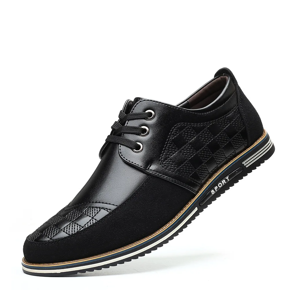 

2020 New Men's Leather Casual Shoes Lace-up Plaid Large Non-Slip Men's Shoes designer shoes men sneakers men