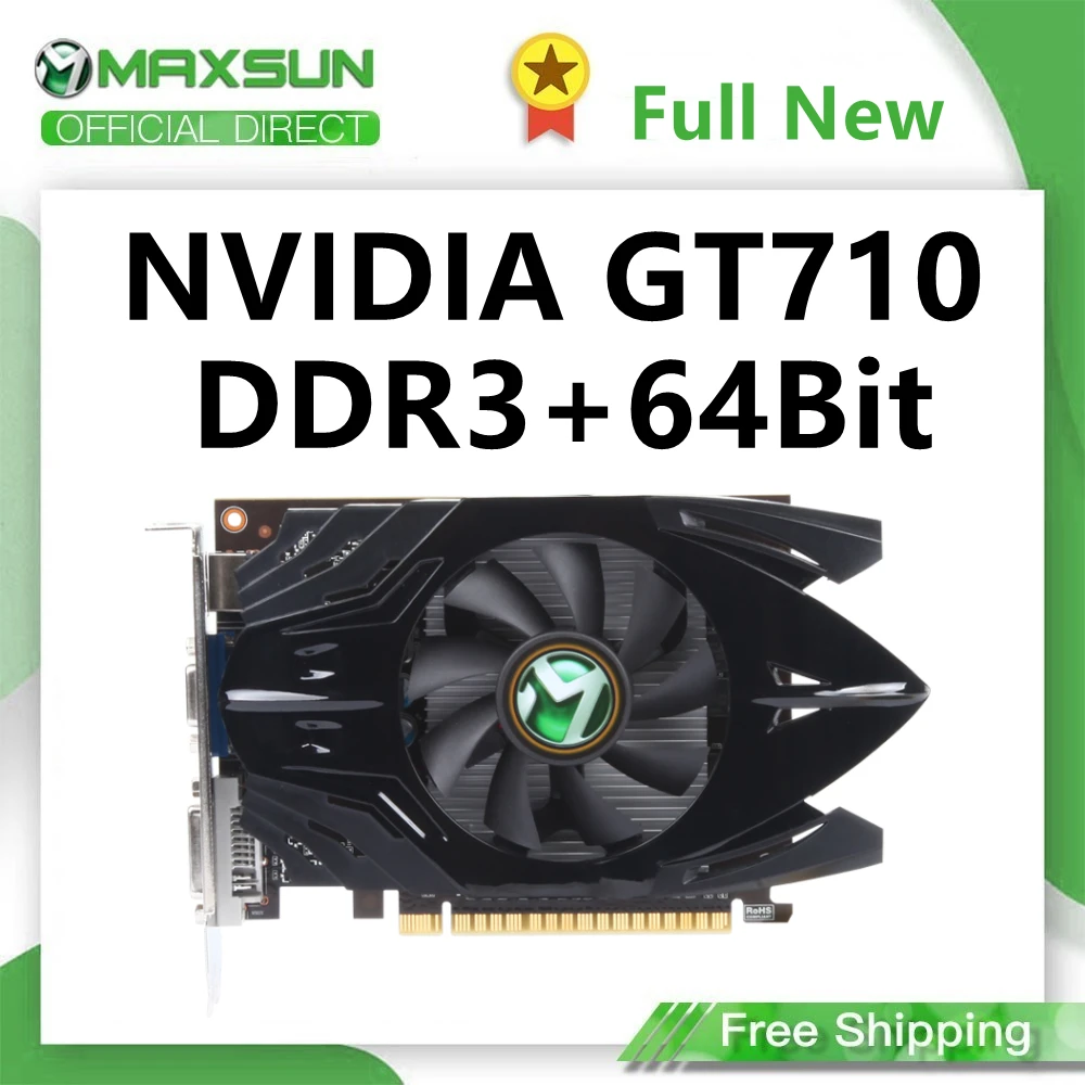 Видеокарта MAXSUN NVIDIA GT710 2 ГБ/1 Гб GDDR3 64 бит PCI PCIE 0 Ready DVI + VGA PC компьютерные игры