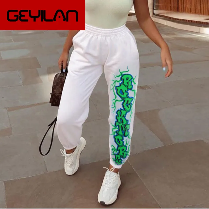 Женские спортивные штаны Хлопковые Штаны шаровары с принтом эластичная резинка