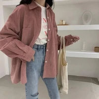 oversized casual pink harajuku shirts big size mujer pockets button tshirts autumn long sleeve turn down collar tops female xl