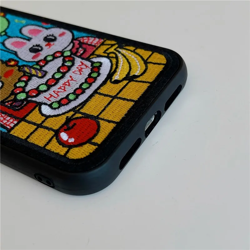 Cute Cartoon Animal Embroidery Rabbit Bear Girl Hard Case For Iphone 11 12 13 Pro Max 7 8 Plus Xr X Xs Se 2 Phone Cover Fundas