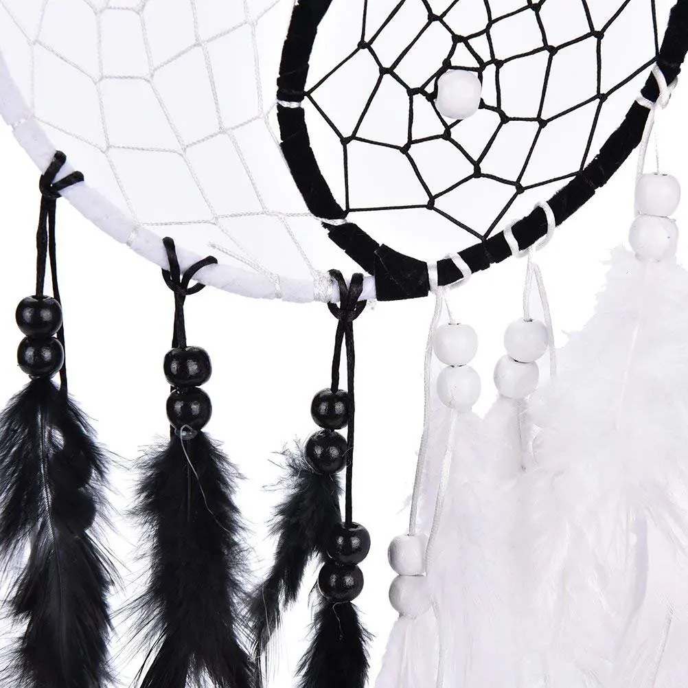Ручной работы Инь Ловец снов круглая сеть с перьями бусины для подвеска на стену