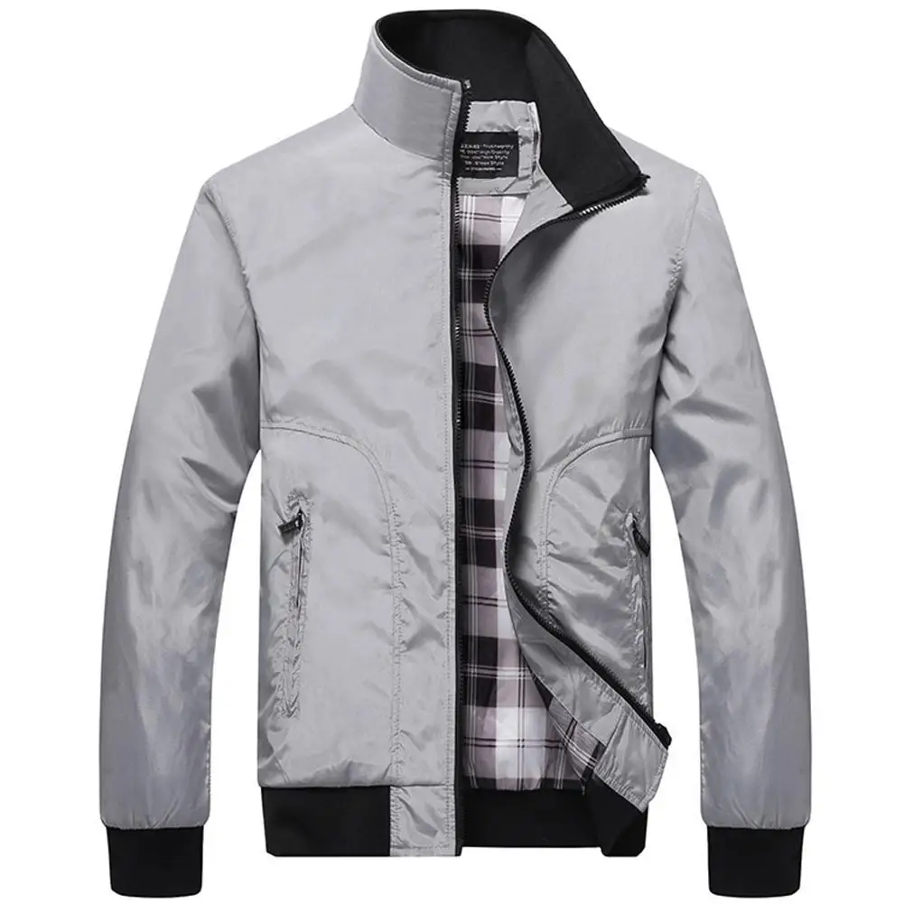 

Fashion Men Winter Solid Color Stand Collar Zipper Pockets Coat Pilot Jacket