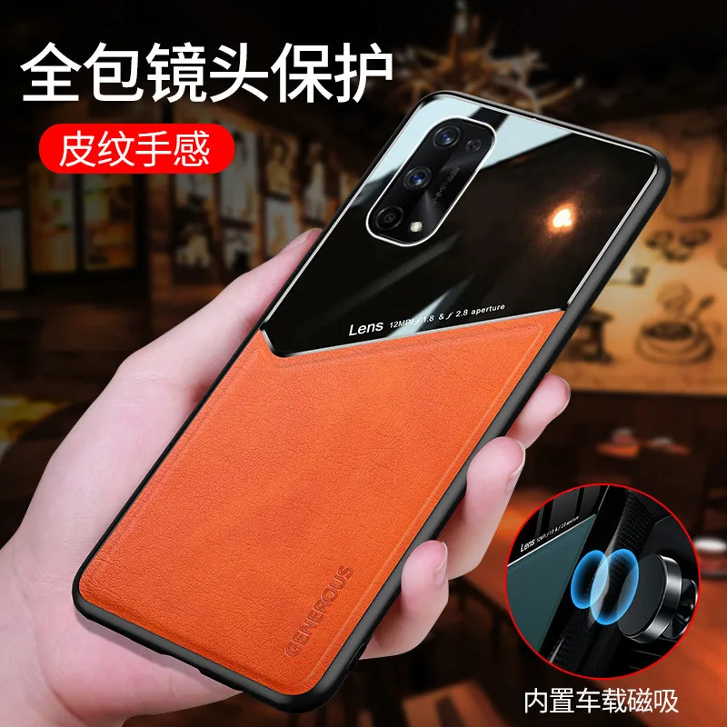 for oppo realme 7 pro case luxury leather magnetic car holder mirror glass cover for realme 5 6 7i x7 c11 c12 c15 c17 xt x2 v3 free global shipping
