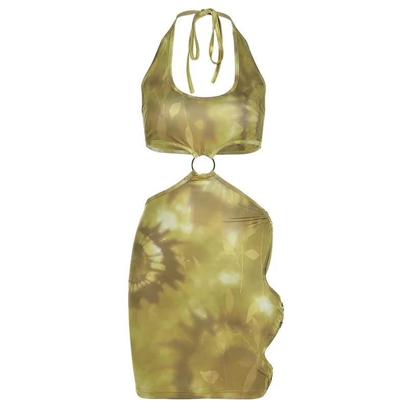 

Europe and the United States 2021 Summer Women's New Nightclub Fashion Sexy Hanging Neck Open Back Hollow Slim Dress