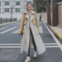lady spring autumn fall female outerwear brand new women trench coat double breasted long beige yellow patchwork duster coat