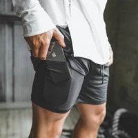 men 2 in 1 running shorts jogging gym fitness training quick dry beach short pants male summer sports workout bottoms bermuda