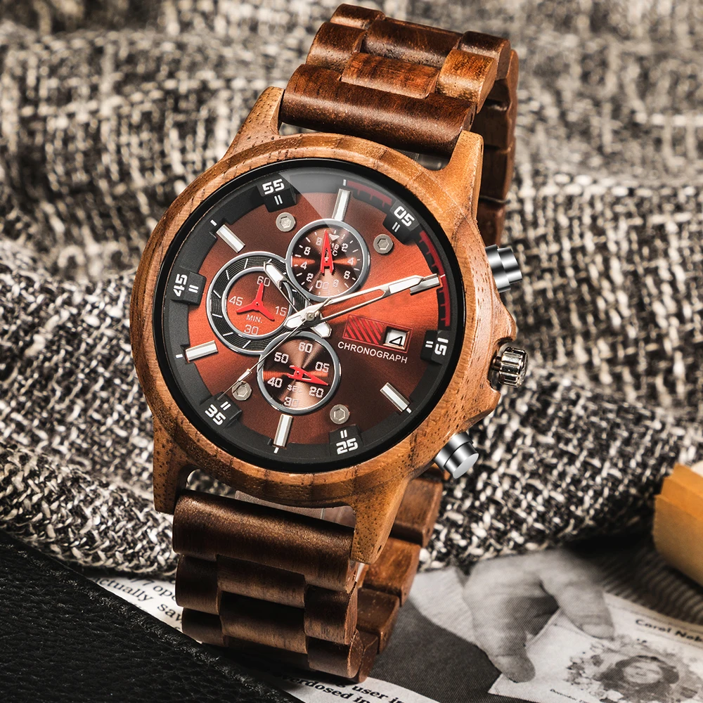 

Mom gives son's surprise luxury sports carving wood watch graduation birthday present