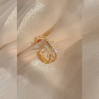 korea fashion eight pointed star zircon crystal gold ring for women temperament personality opening adjustable ring 2021 new