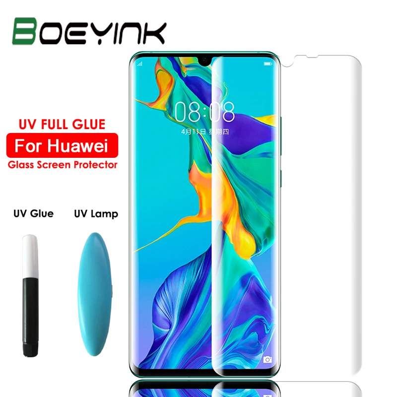 Закаленное стекло с полным покрытием от УФ излучения для Huawei P30 Pro защитная пленка