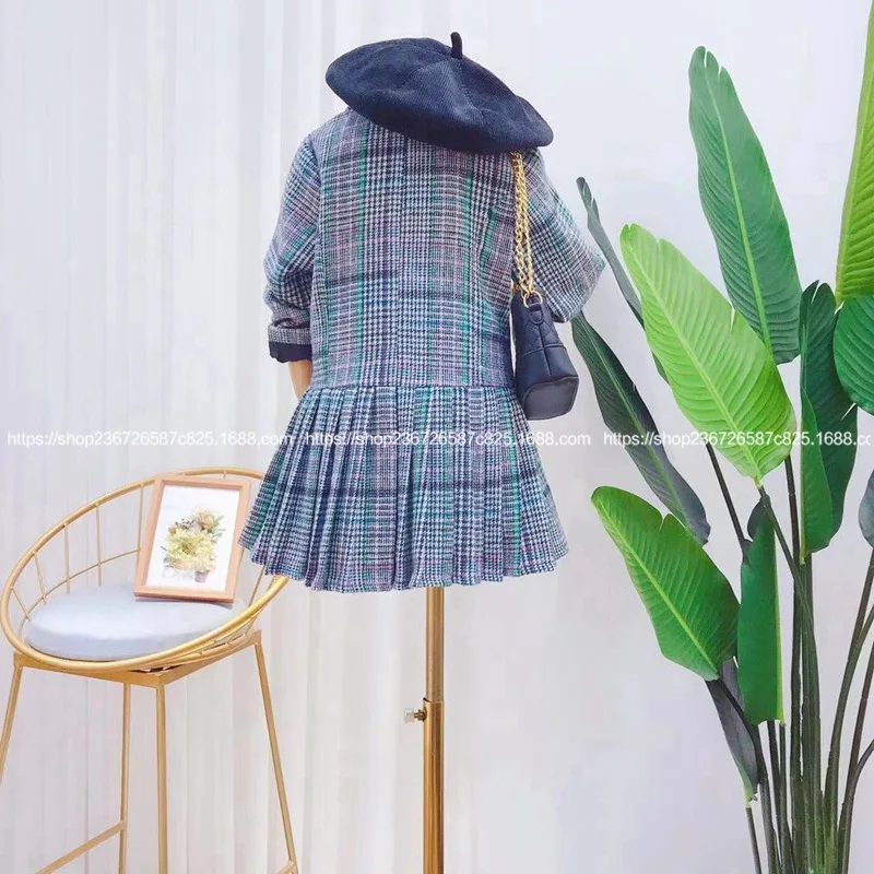 Новинка Осень-зима 2019 двубортный тонкий костюм в ретро стиле для девочек длинное