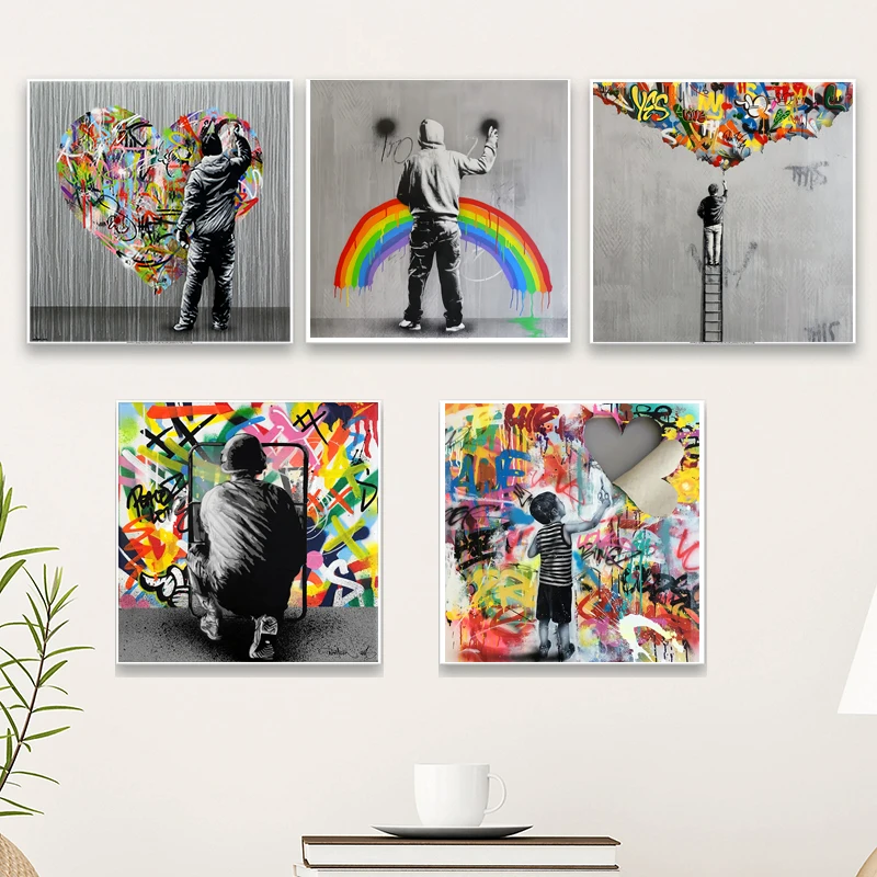 

Pop Modern Colorful Street Graffiti Art Rainbow Canvas Painting Posters And Prints On The Wall Art Heart Picture For Home Decor